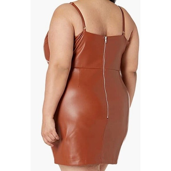 Kendall & Kylie Shired Bust Cup Mini Dress Cognac Faux Leather - NWT - Sz 3x - Picture 4 of 15